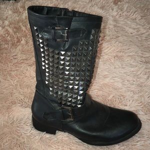 Zip up studded leather boots